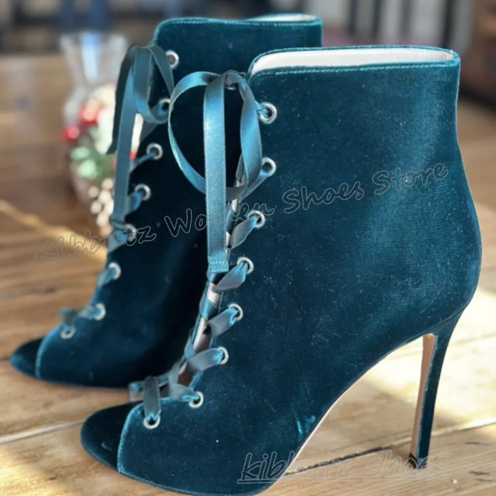 

Satin Ankle Boots Sandals Round Open Toe Thin Heels Solid Color Fashion Novelty Sexy Elegant Concise Sweet Women Dress Shoes New