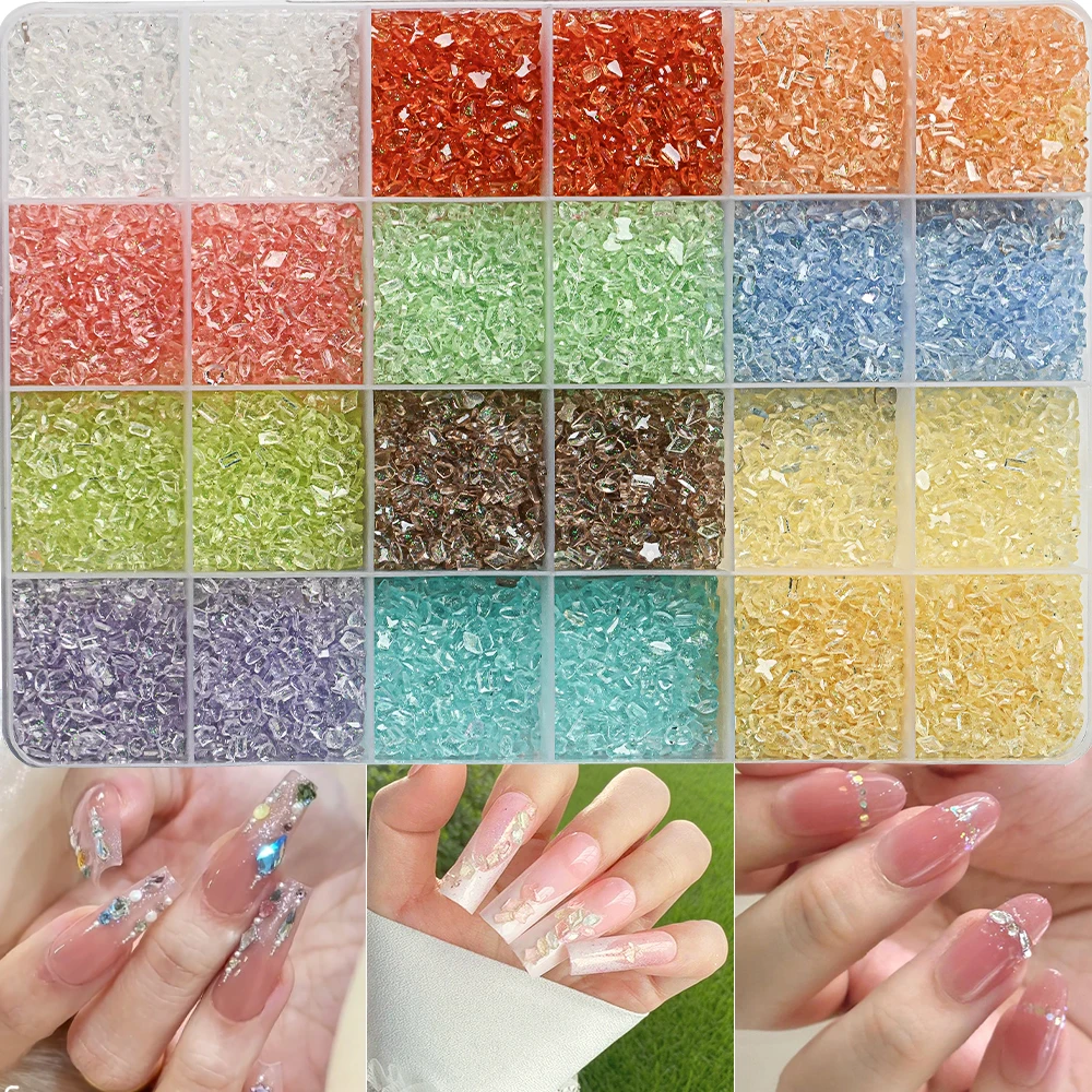 Breloques rectangulaires pour Nail Art, 24 grilles/boîte, cœur, étoile, Mini résine vert/bleu/jaune brillant, décoration d'ongles mixte, bijoux de manucure à faire soi-même