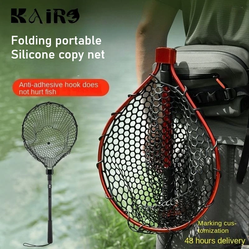 Ultralight Collapsible Landing Net, Durable Silicone Mesh Folding Fishing Net for Bass Trout Lure Fishing