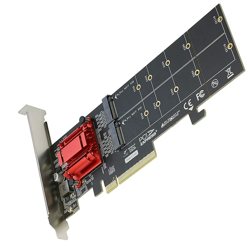 Dual NVMe PCIe Adapter,M.2 NVMe SSD to PCI-E 3.1 X8/X16 Card Support M.2 (M Key) NVMe SSD 22110/2280/2260/2242