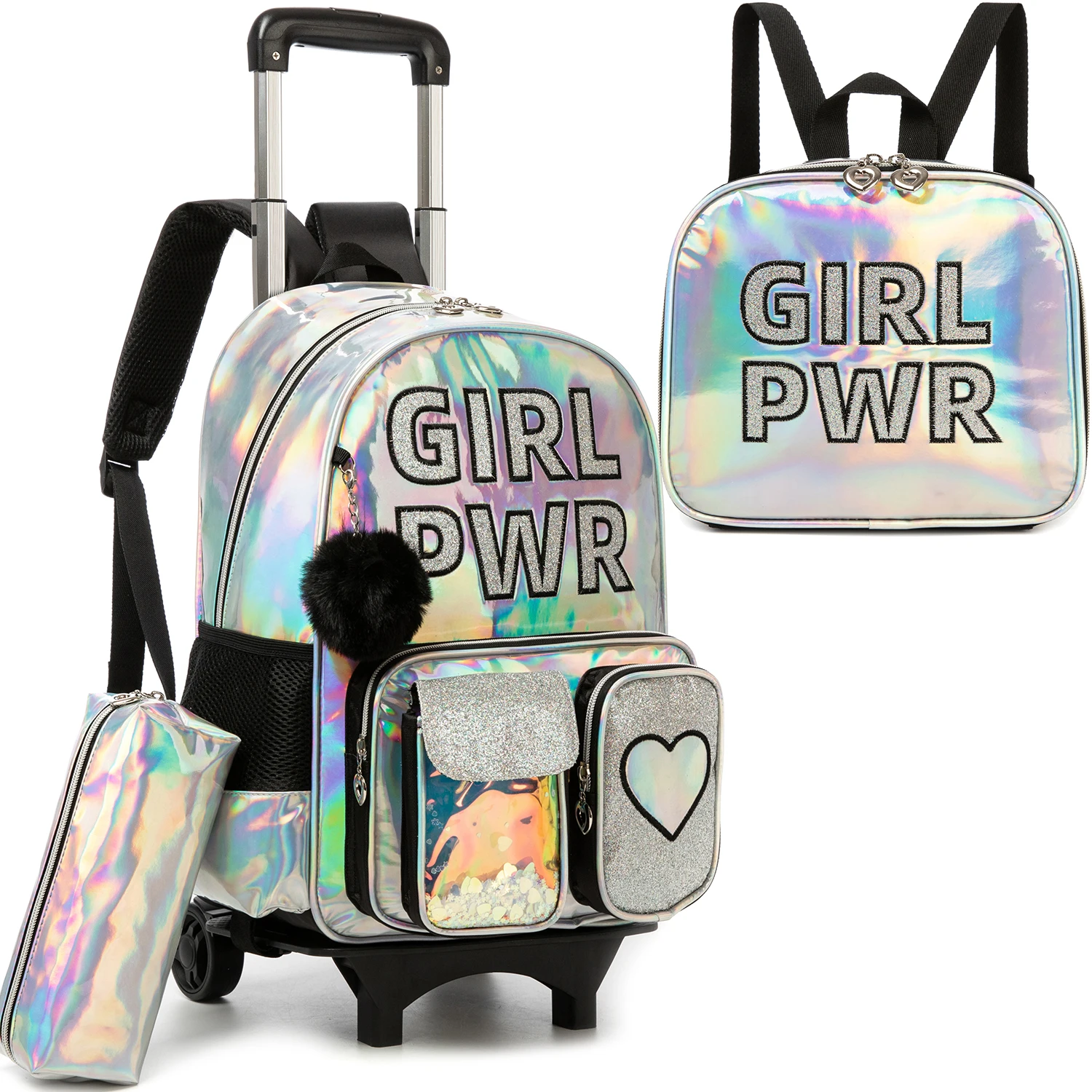 

Rolling Backpack with Wheel,School Backpack for Kids Girl Roller Schoolbag Wheeled Backpacks Set Carry-on Luggage,Black