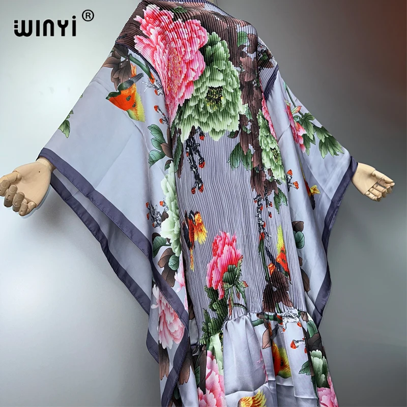 WINYI estate Pieghettato Elastico vestito allentato vacanza spiaggia copricostume maxi caftano abaya dubai abiti da festa di lusso boho donna Caftano