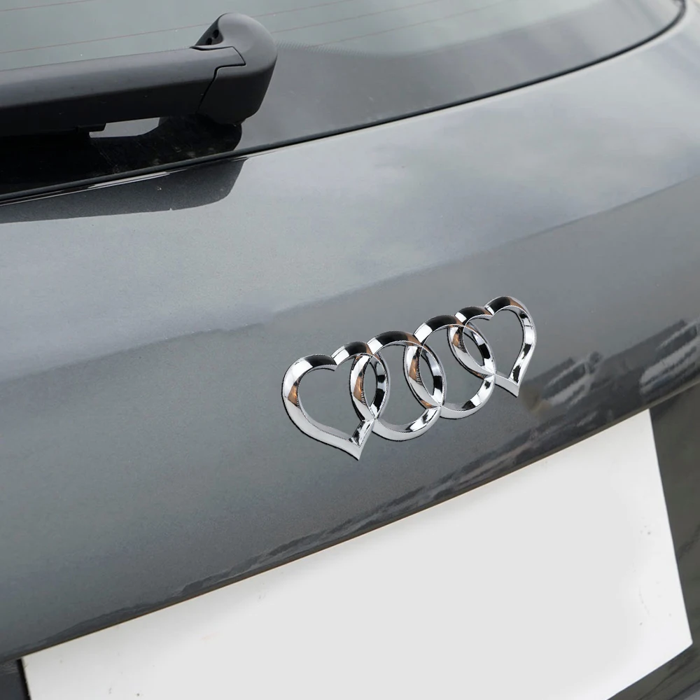 Car Rear Trunk Love Heart Logo Tail Label Badge Decal Sticker Valve Cap For Audi A4 B8 A3 8P RS A6 C7 8V B9 B7 B6 C6 A5 Q5 C5 A1