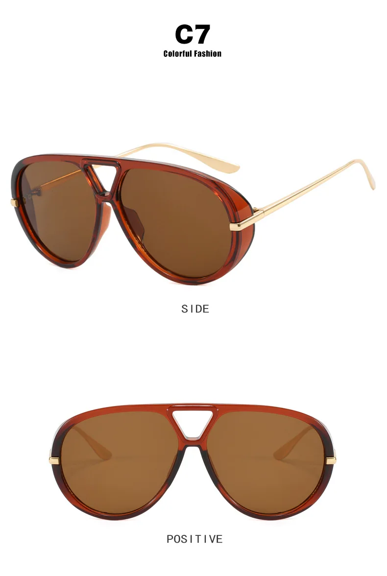 Übergroße ovale Punk-Piloten-Sonnenbrille für Damen – Luxusmarke 2026, Vintage-Metallrahmen, UV400-Schutz – Detail 14