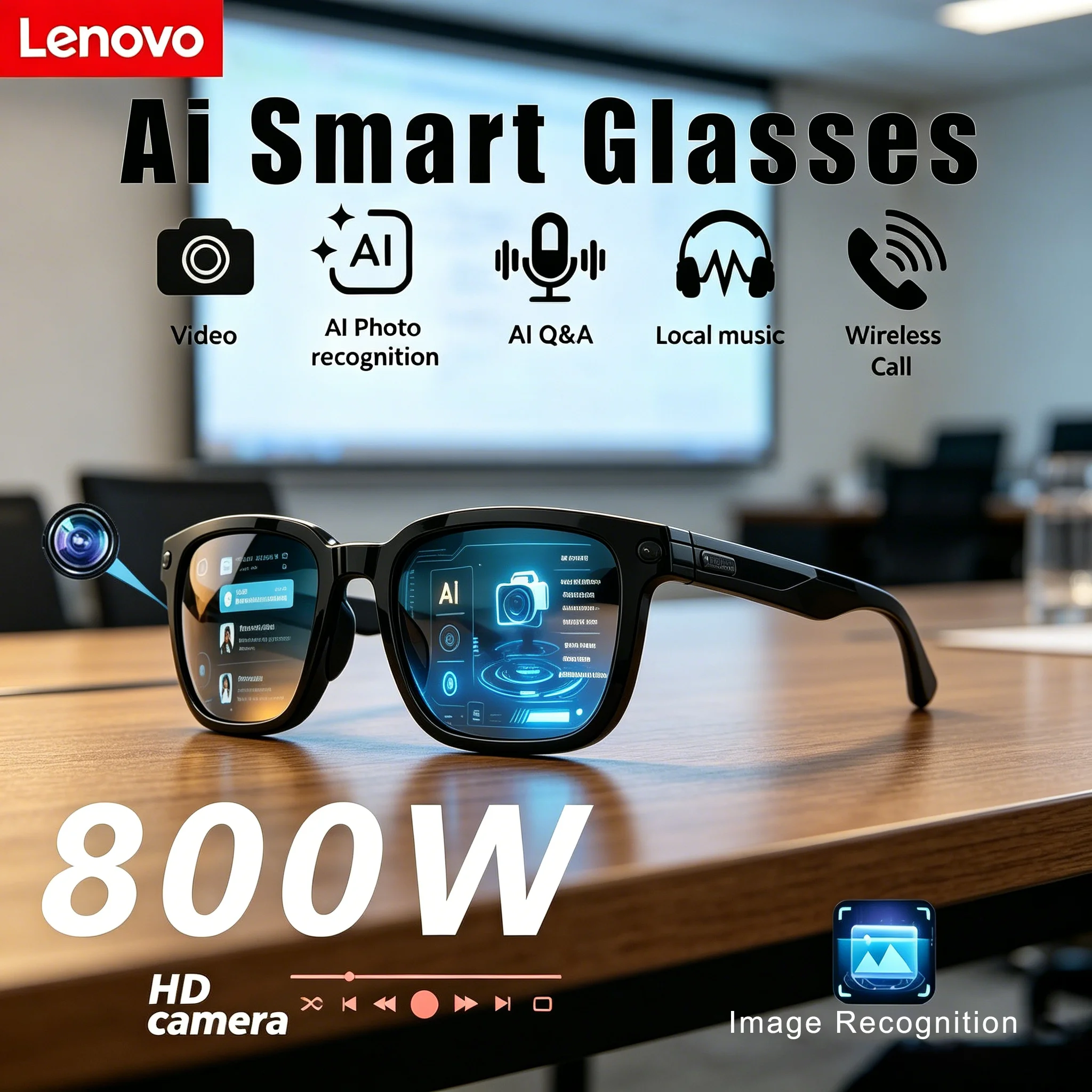 Умные очки Lenovo с AI-функциями: 4K-съемка, HD-камера 8 МП, AI-перевод, голосовое общение, запись, прослушивание музыки 2026