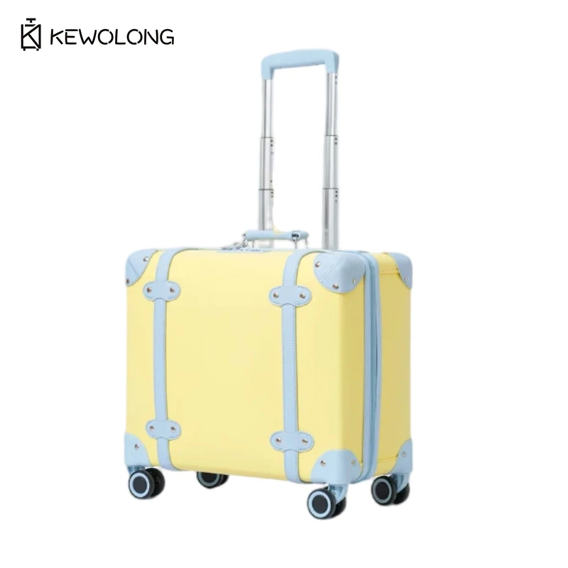 

Vintage PU Leather Small Suitcase 14/16/18 Inch, Lightweight Trolley Luggage Bag, Travel Carry On Suitcases for Business Women