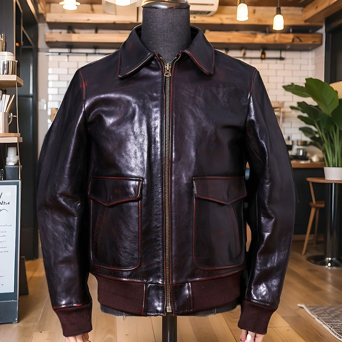 A2 American Retro Wax Leather Flight Jacket Casual Worn Air Force Short Coat Distressed Oil Wax Top Layer Cowhide Men's Jacket