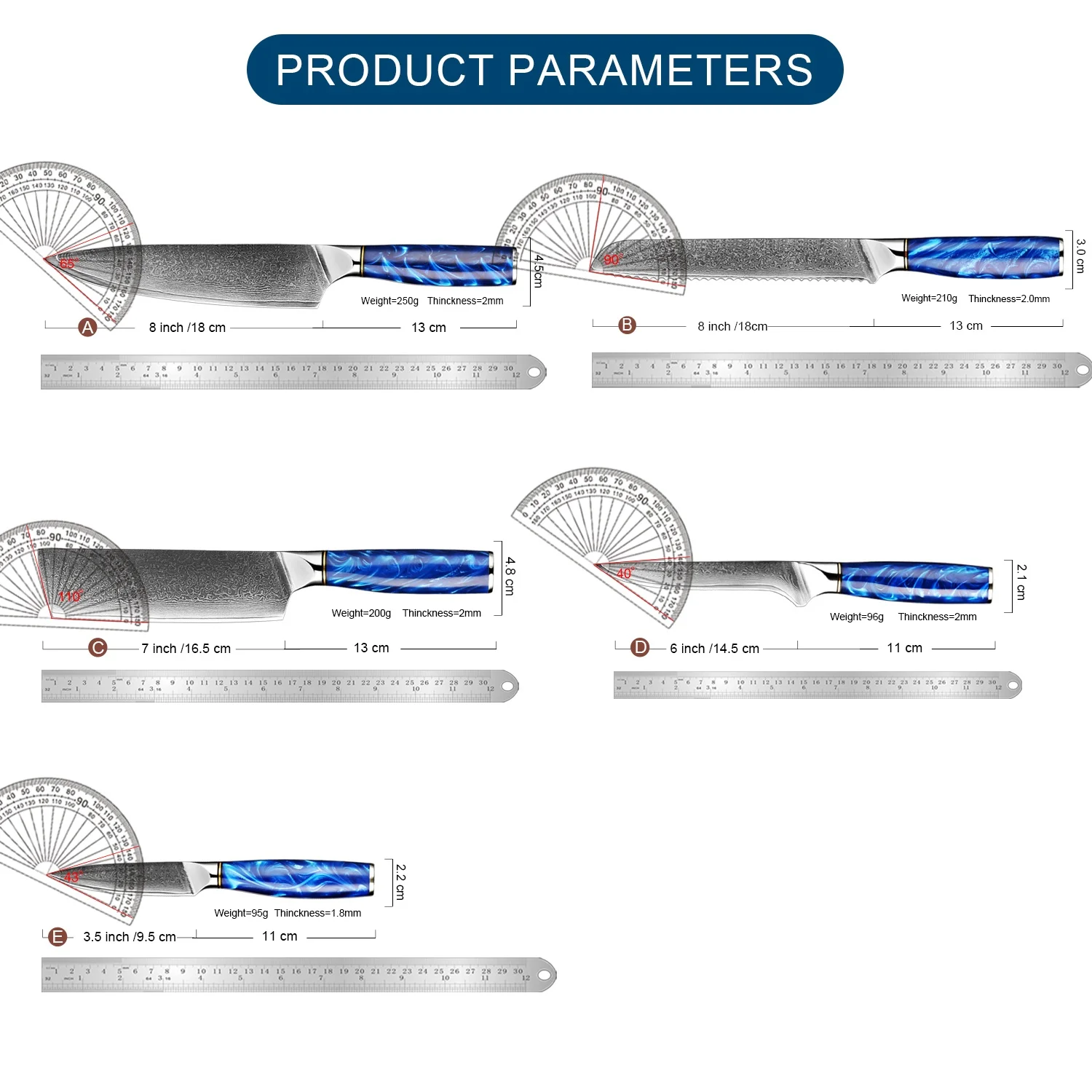 XITUO Damascus Steel Chef Knife Set 1-5Piece Santoku Boning Sashimi Bread Knife Razor Sharp Professional Japanese Kitchen Knives