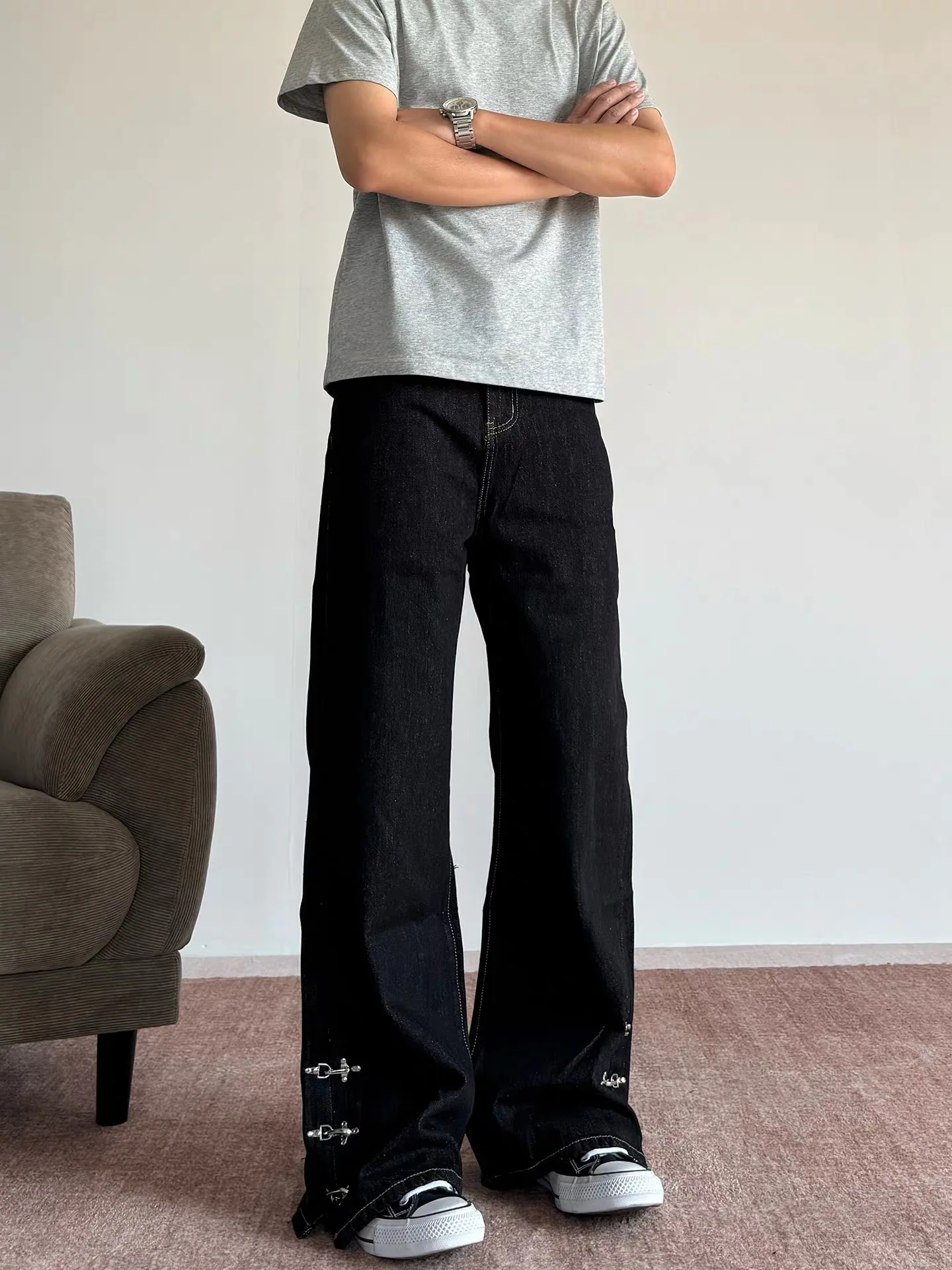 Calças Jeans Americanas Retrô com Design Azul Aviador para Homens e Mulheres, Casuais, Soltas, de Perna Reta e Comprimento Total