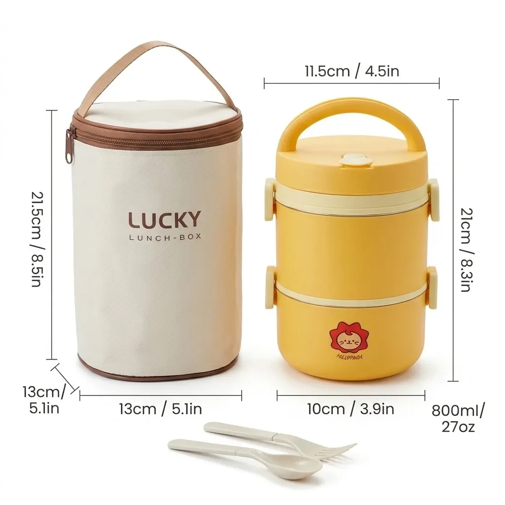 Magnetronbestendige 304 roestvrijstalen bentobox, 2/3-laags, stapelbaar, thermische lunchbox, lekvrije voedselcontainer voor kinderen en volwassenen