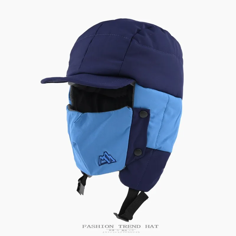 Men Women Winter Ushanka Detachable Face Mask Wind‑Proof Thermal Earflap Caps Polar Fleece Lined Bomber Hats for Outdoor Cycling