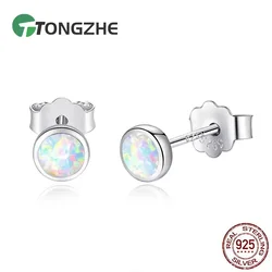 TONGZHE Blue Opal 925 Sterling Silver Korean Earrings For Women Small Stud Earrings Fashion Jewelry Gift For Girl