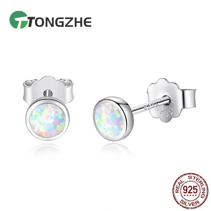 TONGZHE niebieski opal 925 srebro koreańskie kolczyki dla kobiet małe kolczyki sztyfty modna biżuteria na prezent dla dziewczyny