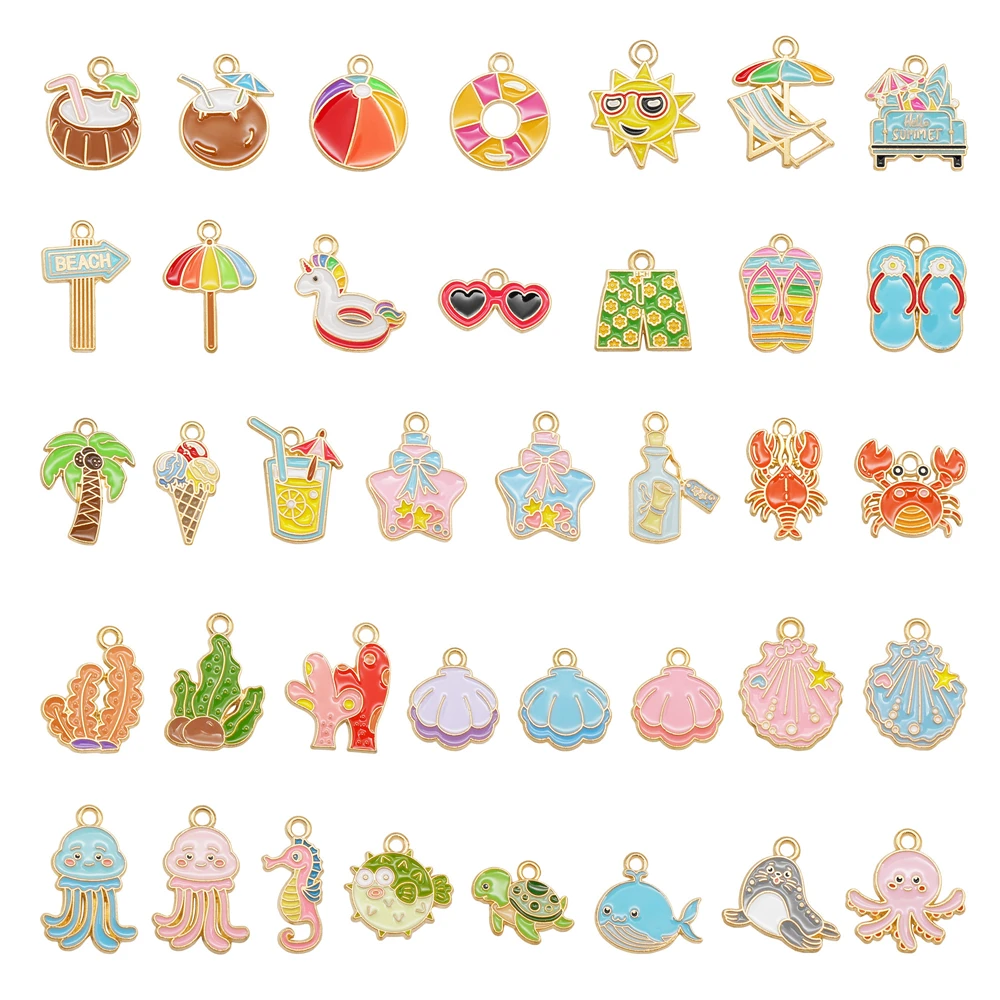 

10 шт. подвесок с эмалью в виде кораллов, кокосов и ракушек на тему пляжного отдыха, из сплава, для изготовления украшений своими руками: ожерелий, браслетов и т. д.
