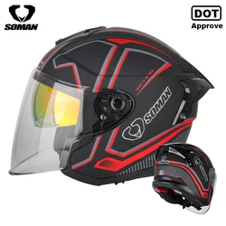 SOMAN Motorcycle Helmets Man 3/4 Open Face Helmet Moto Double Visor Capacete Motorbike Accessories Scooter Riding Lens Casco DOT