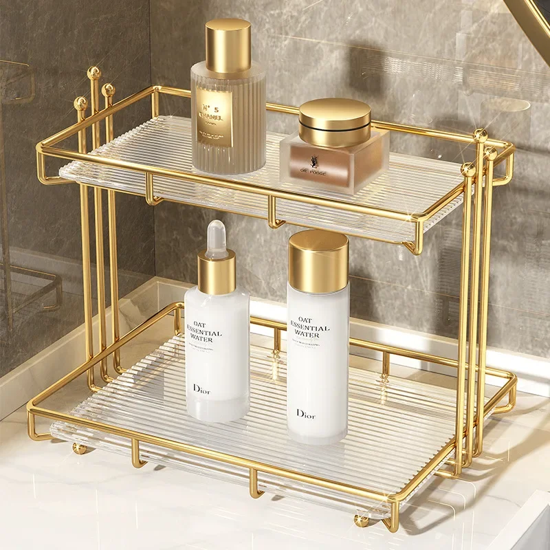 Gold/Silver Acrylic Bathroom Storage Holder Metal Makeup Organizer Rack for Lipstick Skincare Cream Makeup Storage Holders 2024