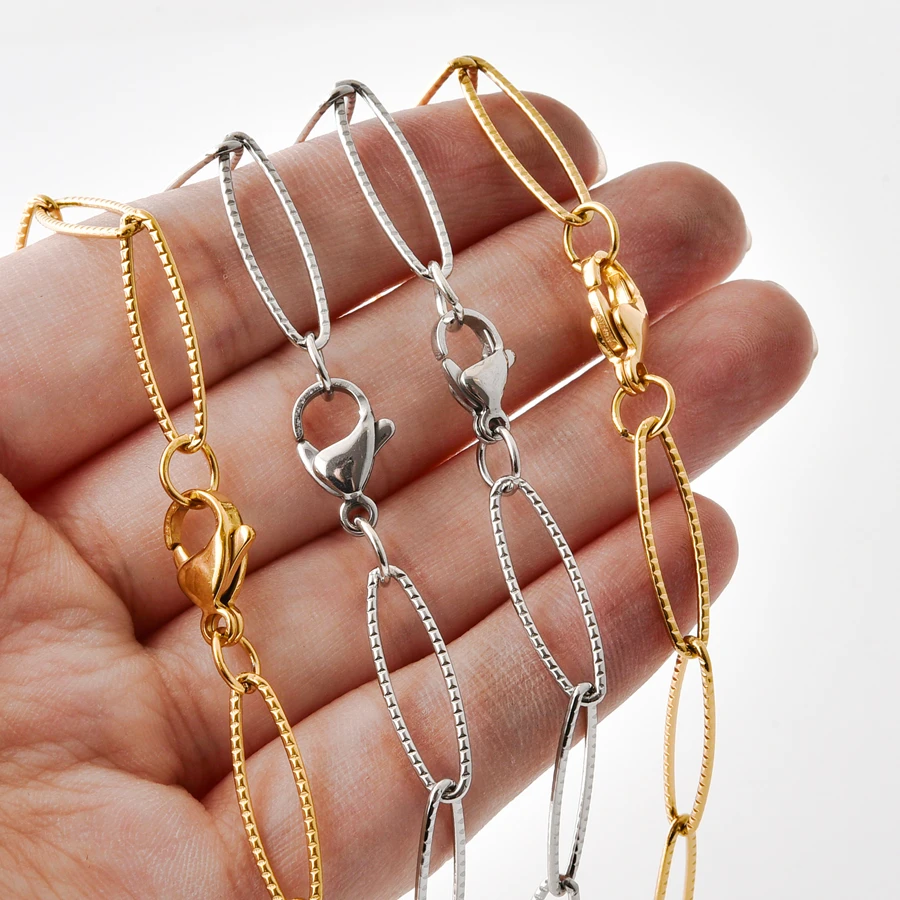 Hohle geometrische Edelstahl-Halsketten mit ovalen Gliedern für Damen und Herren, modische Choker-Halsketten, DIY-Anhänger, Colar – Detail 2