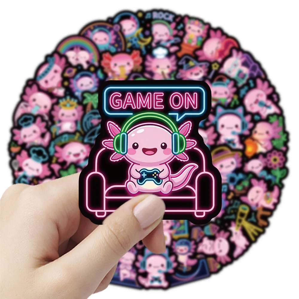 

50 PCS Neon Cute Salamander Fun Stickers Pack No Repeat Waterproof Decorate Stationery Box Guitar Cup Phone Laptop Helmet Decals