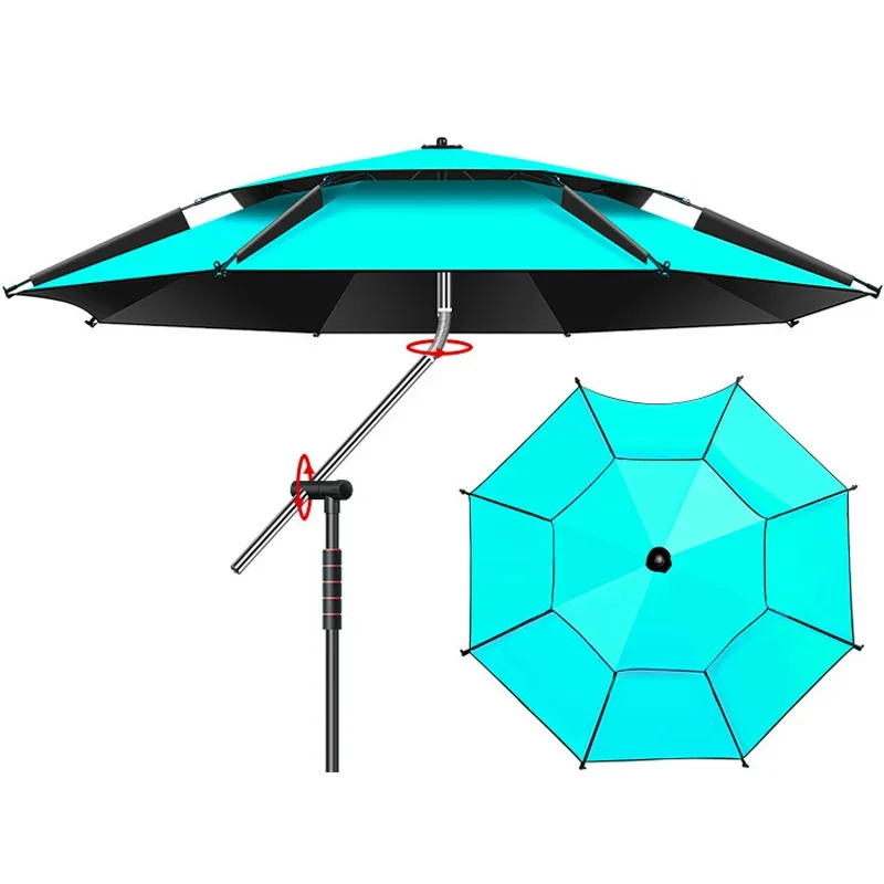 Double Adjustable Outdoor Fish Umbrella, Thickened Sun Protection, Folding Large Fishing Umbrella, Rainproof Fishing Accessories