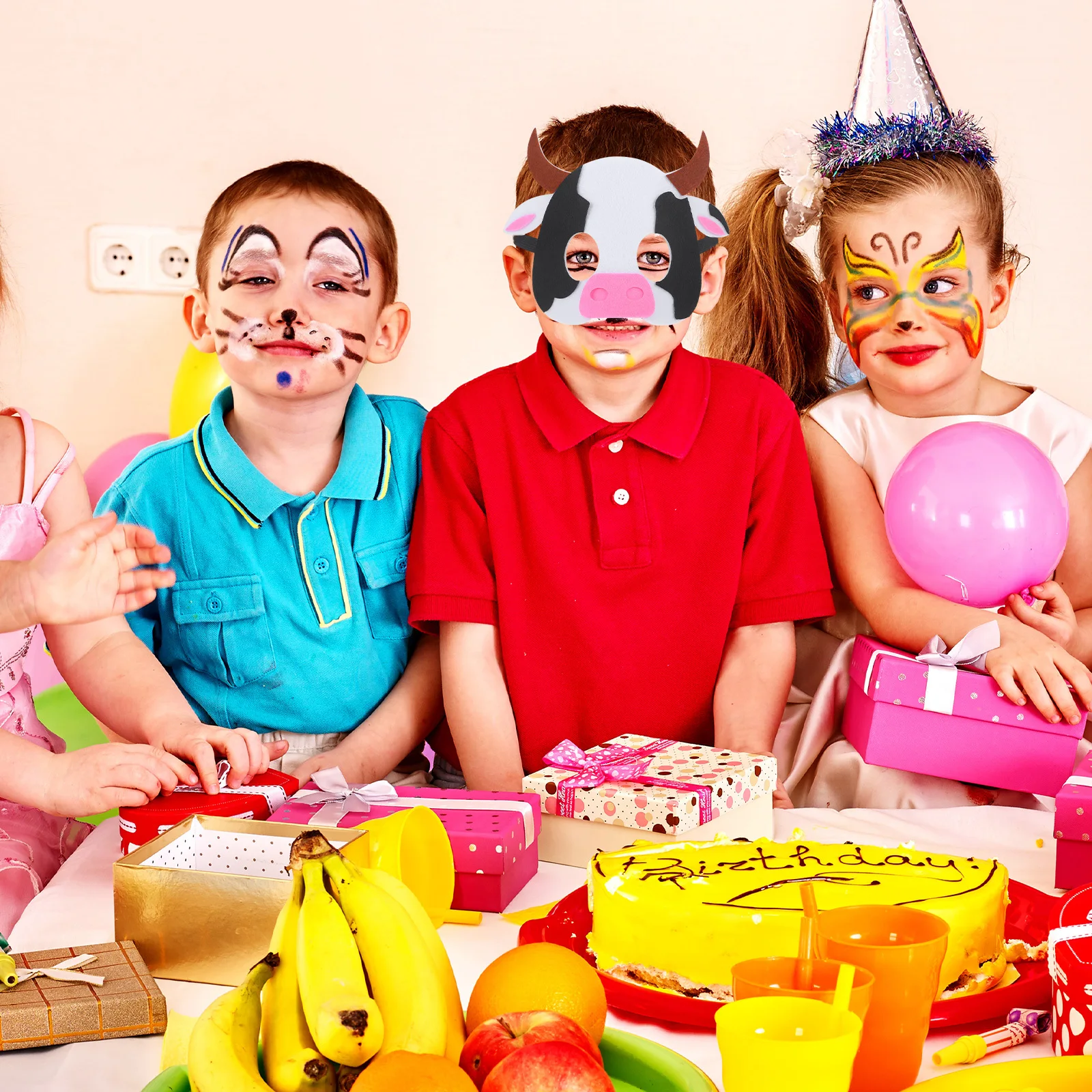 3 قطع من أقنعة البقرة الحيوانية غير المنسوجة من القماش المريح للأطفال، أقنعة حفلات الهالوين، تصميم حيوانات كرتونية لطيفة