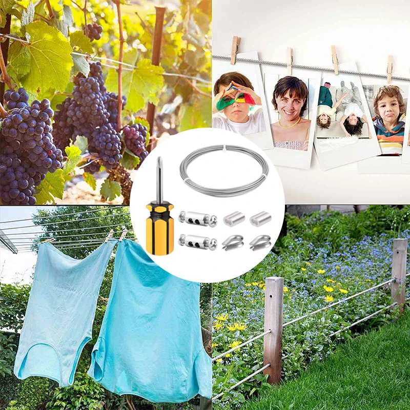 Recinzione da giardino per esterni 6m/10m/20m/30m 2mm fune metallica in acciaio inossidabile cavo rivestito in plastica di Nylon appeso Kit di cuscinetti di carico con Clip a vite