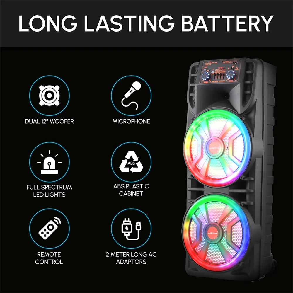 2800W PEAK Large Bluetooth Speaker Loudest/Massive Big Party Boombox Portable Speaker Wireless Dual 12