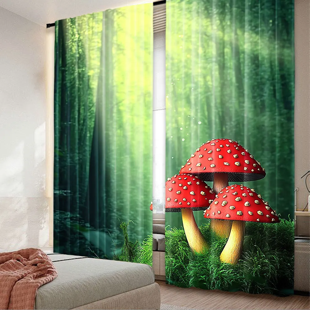 

2Pcs Mushroom Curtain Forest With Mushrooms Adventure Mysterious Magic For Bedroom Living Room And Dining Room A 29.53X65.35In,