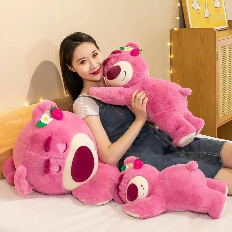 40-90cm Pink Bear Plush Toy Red Strawberry Cute Soft Filling Animal Pink Bear Plush Doll Pillow Decoration Girl's Birthday Gift