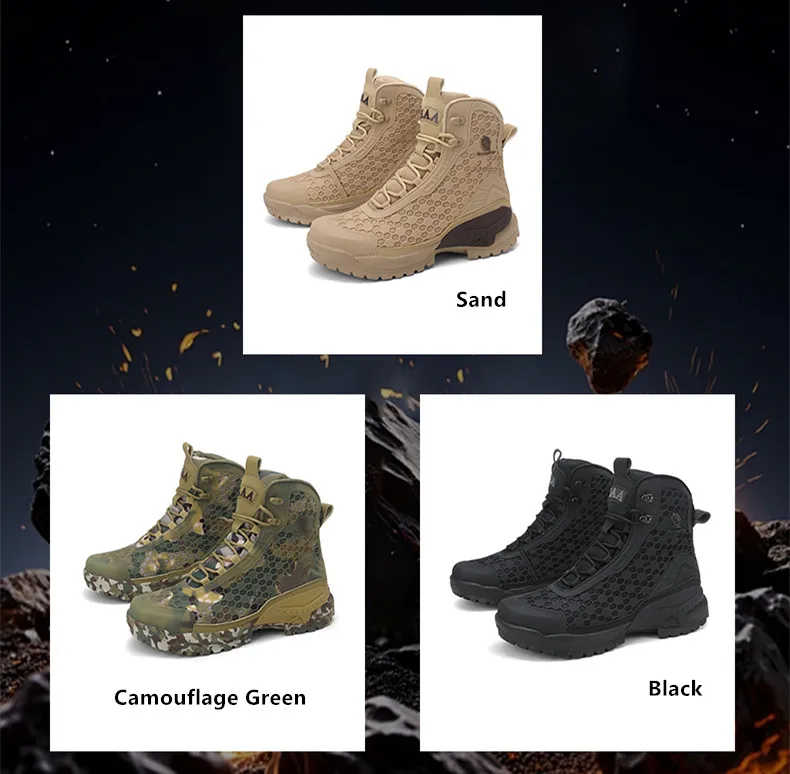 Neue Hochwertige Leder-Arbeitsstiefel für Herren, Hohe Herren-Wüstenkampfstiefel, Rutschfeste Outdoor-Wanderschuhe, Herren-Motorradstiefel – Detail 4