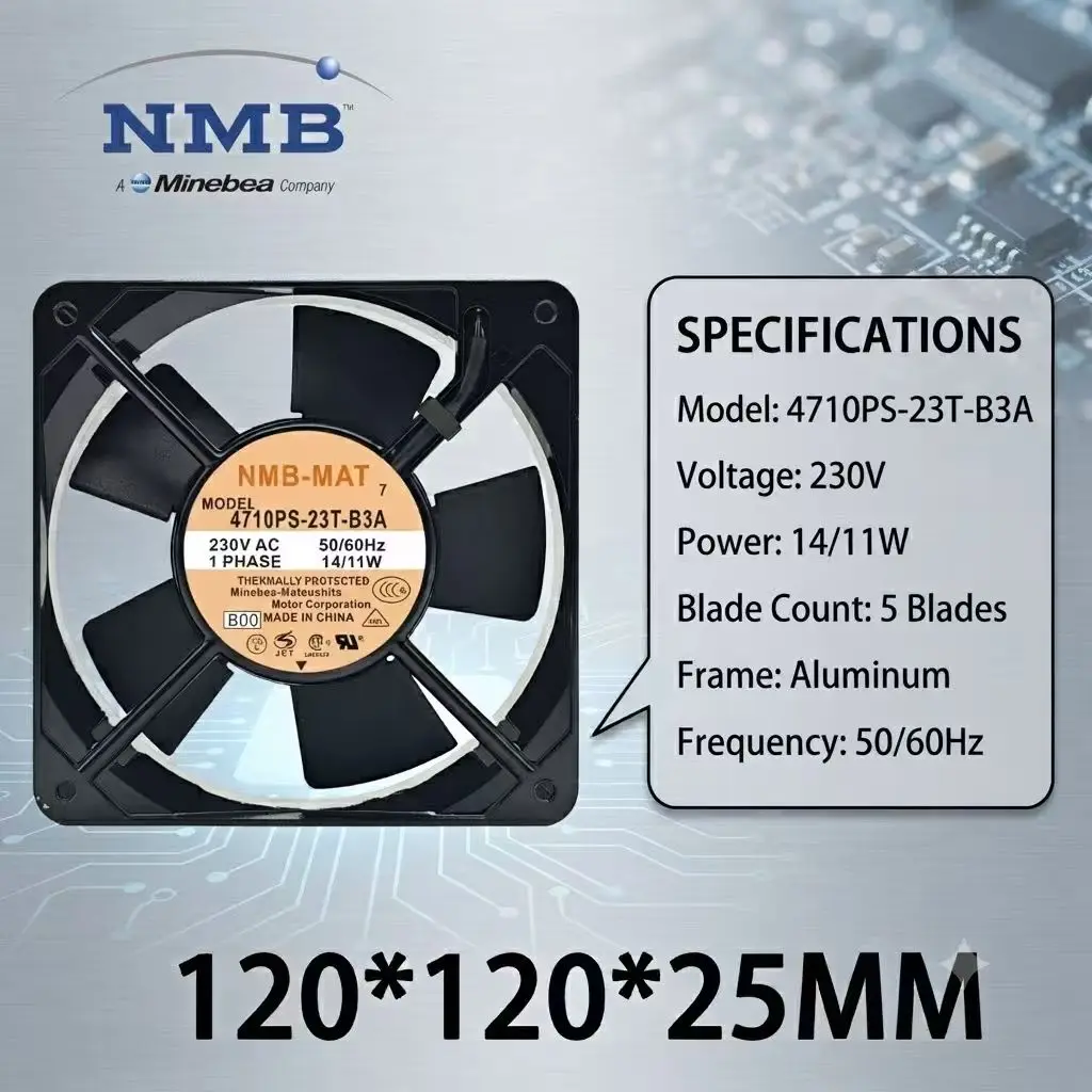 For NMB 4710PS-23T-B3A AC Axial Cooling Fan 120x120x25mm 230V 5 Blades Aluminum Frame Thermally Protected Industrial Cooling Fan