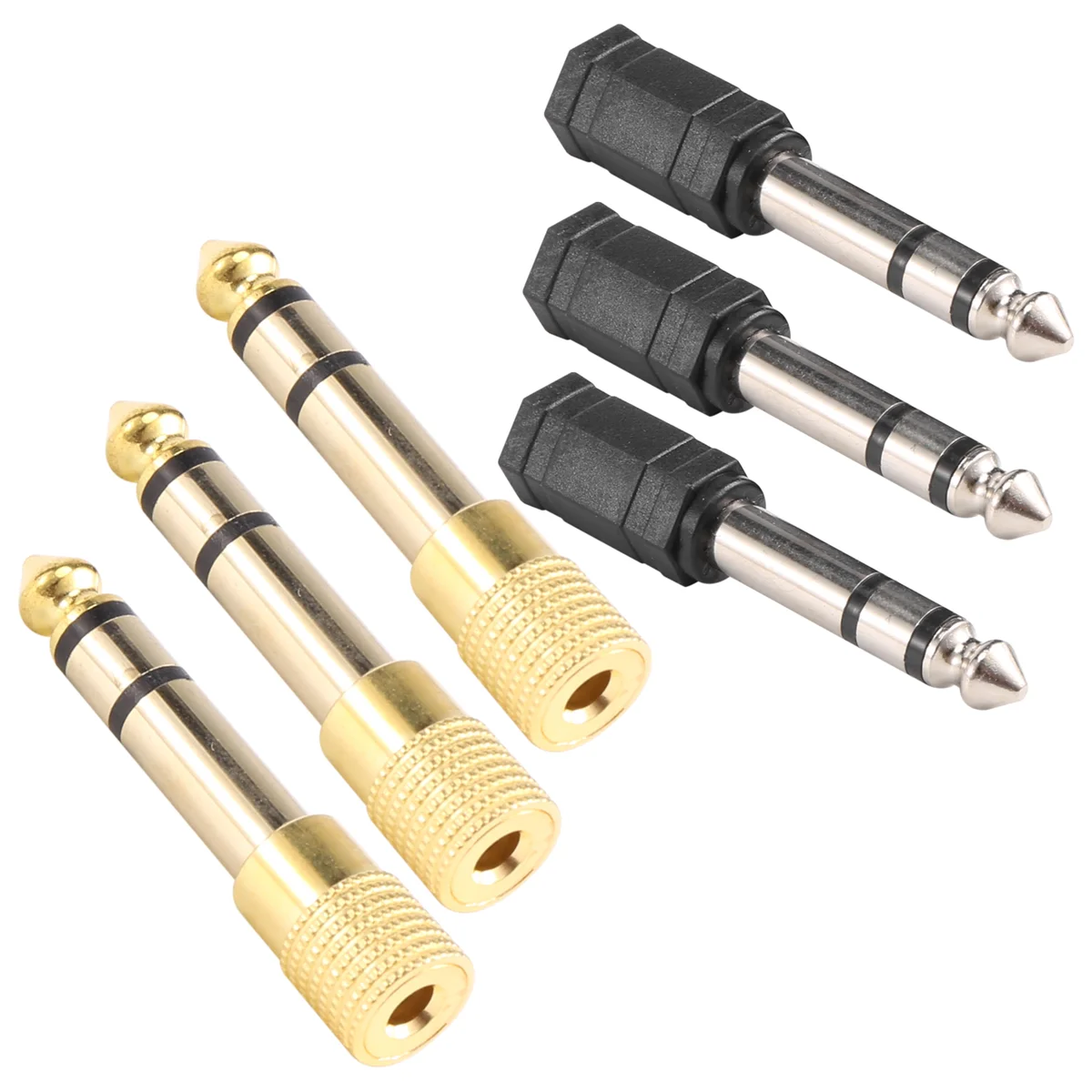 Adattatore per cuffie da 6 pezzi da 6,35 mm (1/4 pollici) maschio a 3,5 mm (1/8 pollici) femmina Adattatore jack per auricolari audio stereo, piatto nero/oro