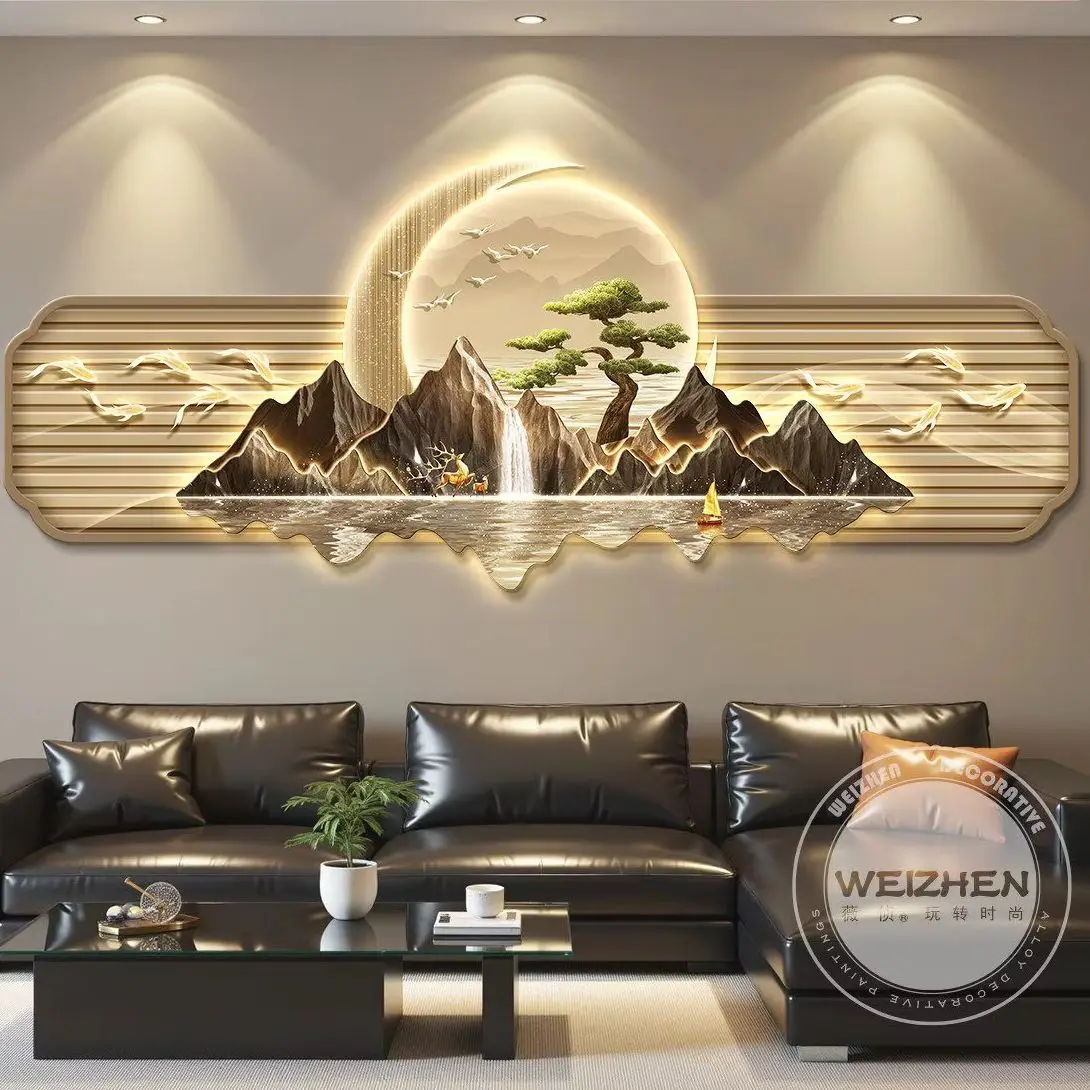 Light Luxury LED with Lights, Living Room Decoration Painting, Sofa Background Wall Mural, Simple and High-End Feeling, Nine Fis