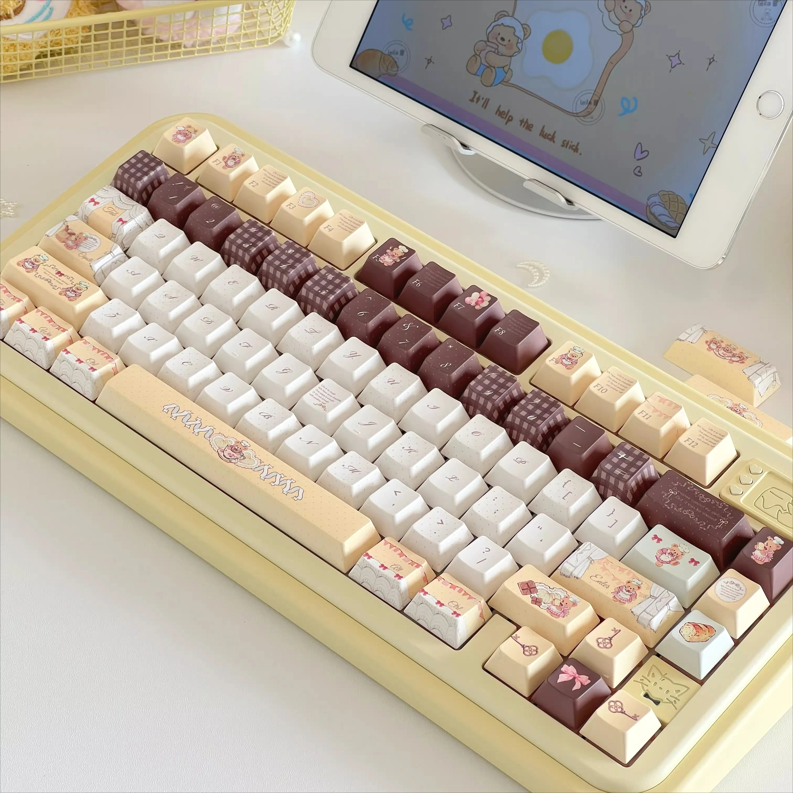 MAIMOOO Keycaps - Little Bear Fufu Cherry Profile Soa Pbt Custom Cute Yellow Aula Ajazz Keyboard Keycaps