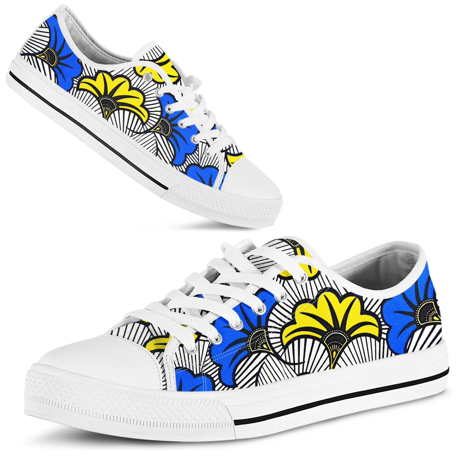 

ELVISWORDS African Wedding Floral Sneakers For Women Comfortable White Soft-soled Floral Shoes Tribal Ethnic Casual Canvas Shoes