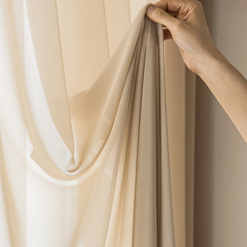 Effen Tule Gordijnen voor Woonkamer Slaapkamer Dikke Bruine Vitrages voor Raamgordijn Voilage Rideaux Kant-en-klare Garen Shading