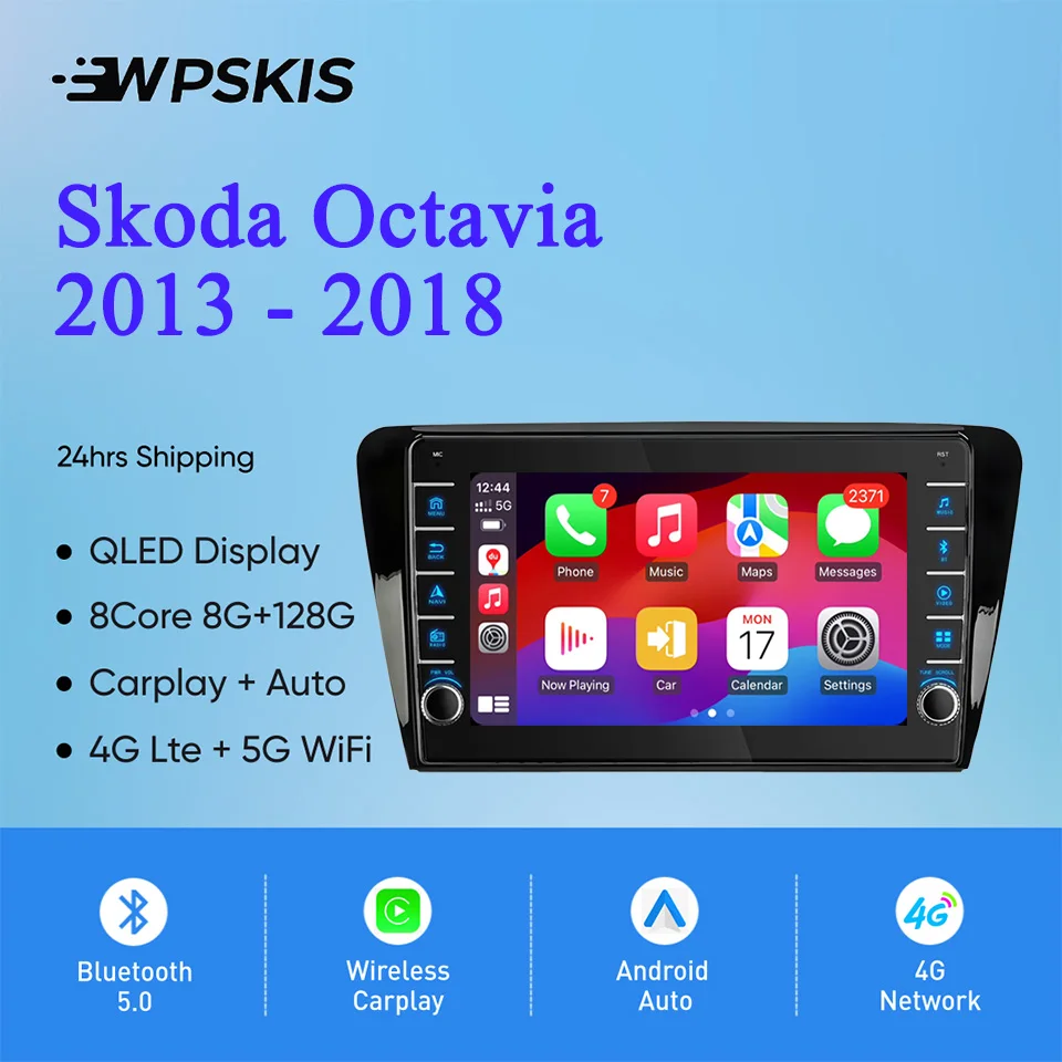 Radio con GPS para coche, reproductor con Android 14, 8GB de Ram, 128GB, vídeo, Audio A/V, música, DVD, Navi, para Skoda Octavia 2013-2018, Carplay, DSP, RDS