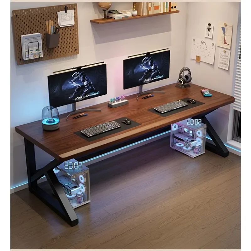Solid wood double computer home desk bedroom workbench long log simple desk desktop e-sports table