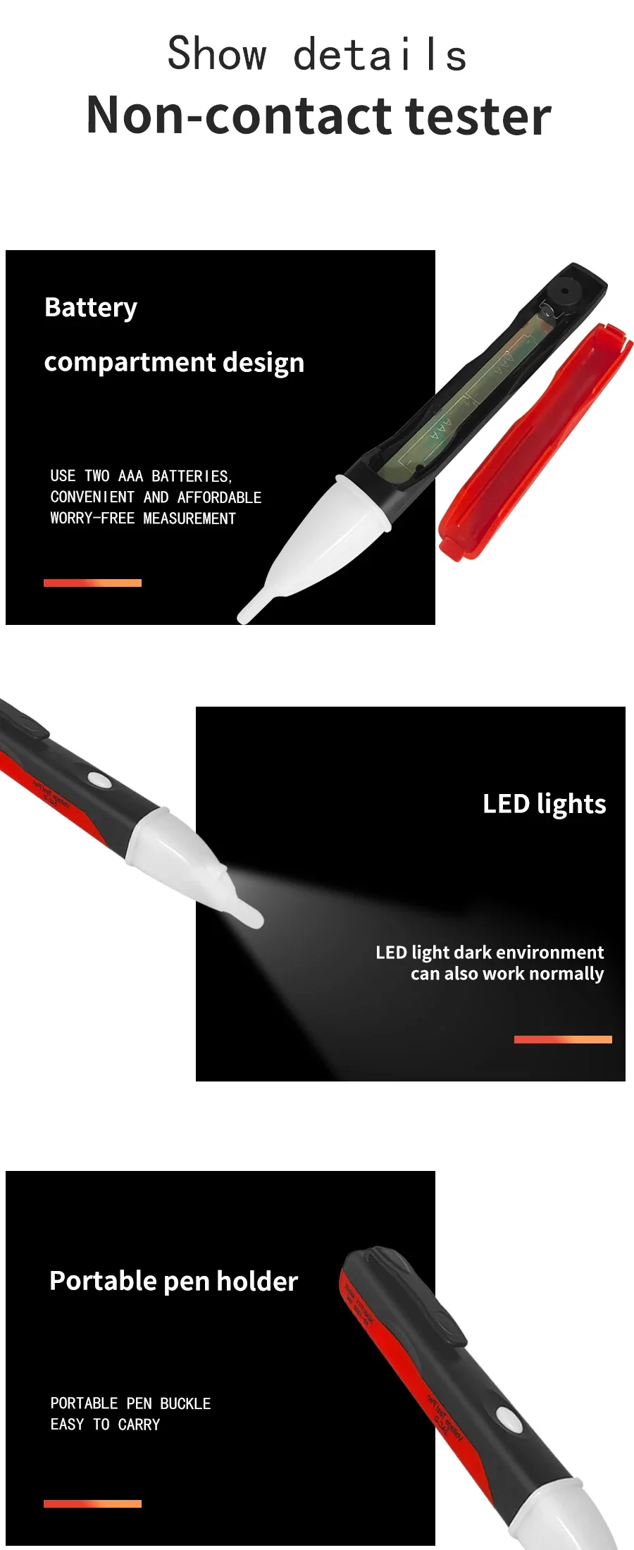 Elektrische indicator AC 90-1000V Contactloze stopcontact Muur Stopcontact Spanningsdetector Sensor Tester Pen LED-licht testpotlood