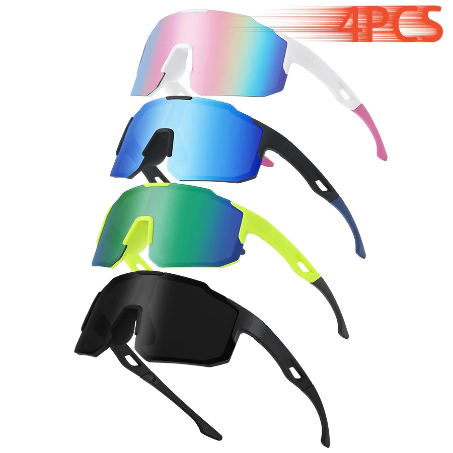 4 Stück Unisex Neue Modell Outdoor-Sportbrillen für Radfahren, Wandern, Skifahren, Angeln, Strand, Bunte Übergroße Einteilige Sonnenbrille