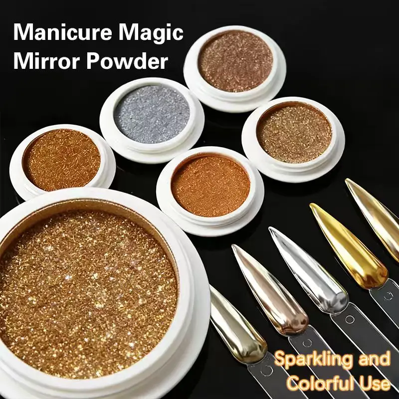 6 Color Nail Polish Magic Mirror Glitter Powder, High Gloss Mirror Effect, Chrome Gel Nail Polish Nail Polish Applied on Nails