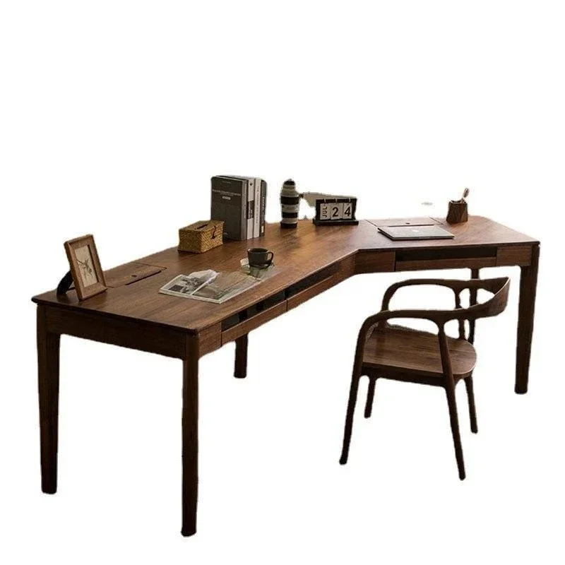 

North American black walnut desk Nordic light luxury retro solid wood modern simple corner large desk study computer desk