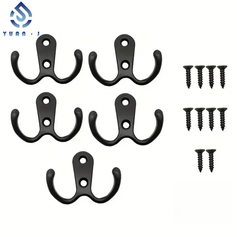 YUANJ 5個入り コートフック 壁掛け 2穴 タオルハンガー コート 帽子 衣類 家庭用収納フック 壁掛けフック ハンガー ハードウェア用