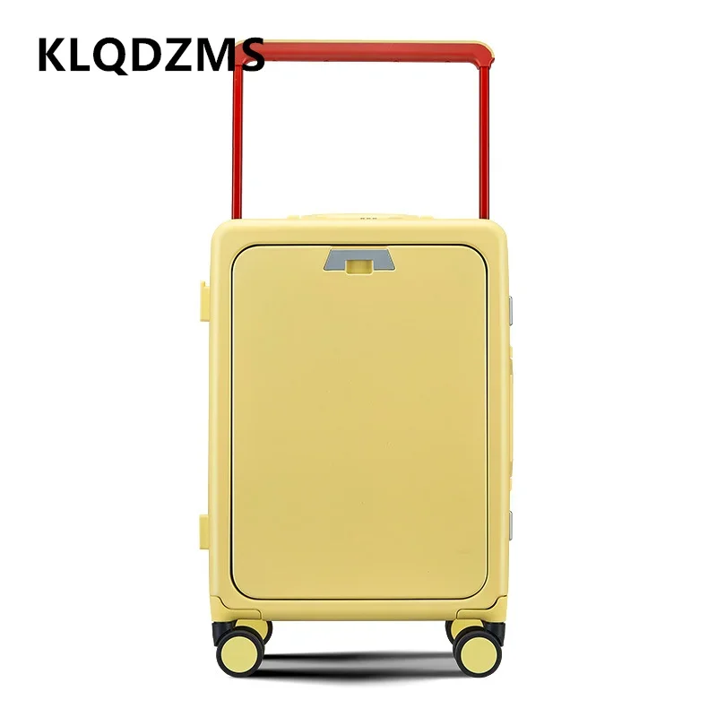 KLQDZMS tas perjalanan bagasi 20 inci bingkai aluminium casing Boarding Laptop bukaan depan casing troli 24 "koper pengisi daya USB