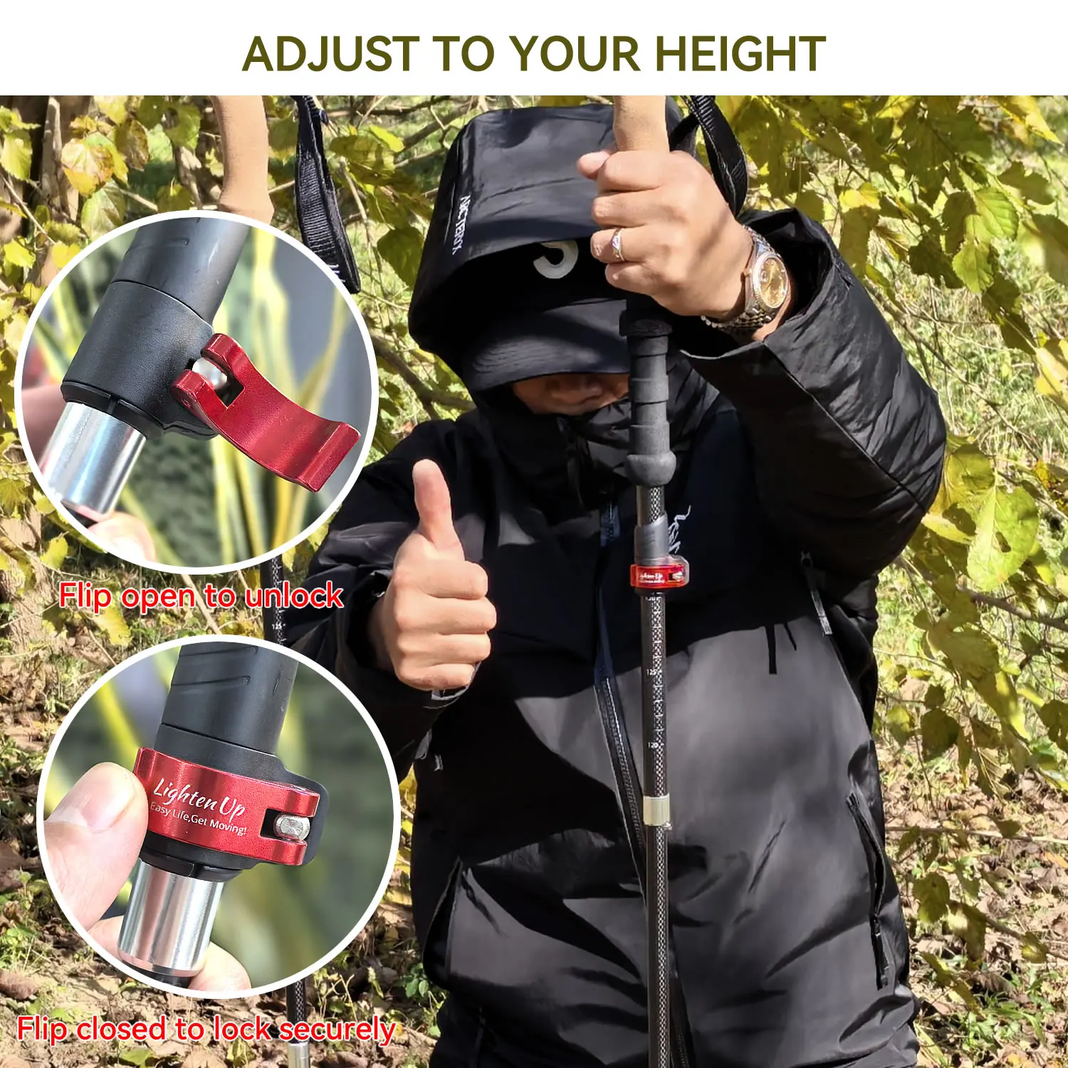Carbon Fibre Outdoor Trekking Poles EVA Cork Quick Adjustable Locks Walking Sticks Ultralight Poles for Men Women