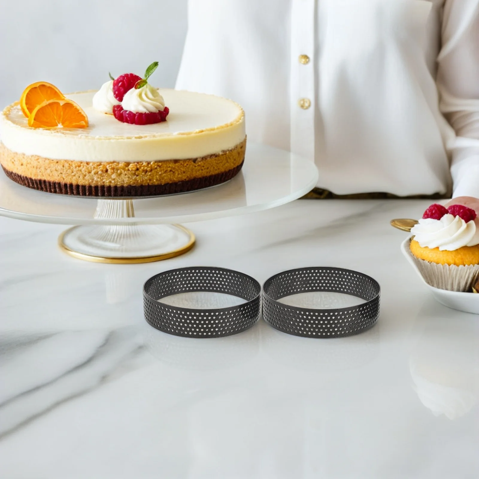 

10pcs 3.14 Inch Round Stainless Steel Perforated Tart Rings For Baking Mousse Cake Mold Dessert Pastry Cheesecake Easy Release