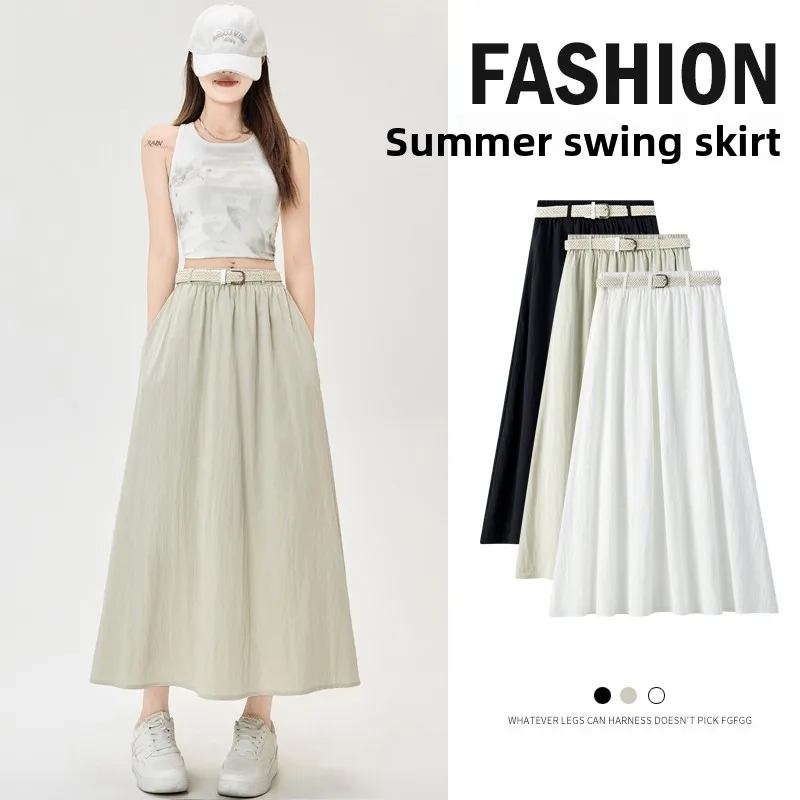 

Шикарная уникальная юбка-миди А-силуэта абрикосового цвета для женщин, с высокой талией, в корейском стиле, дышащая, приятная к телу, с вышивкой, длинная юбка