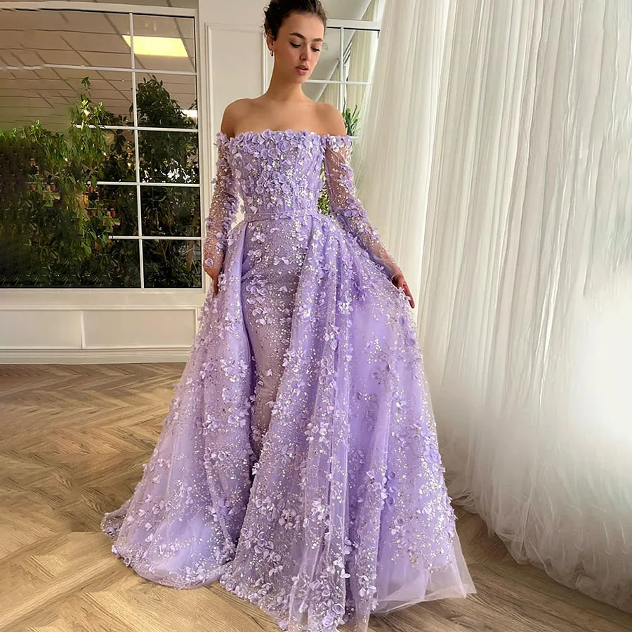 

OEING 2025 Exquisite Women's Evening Dresses A-line Organza Applique 3D Flowers Purple Party Prom Gown Customized