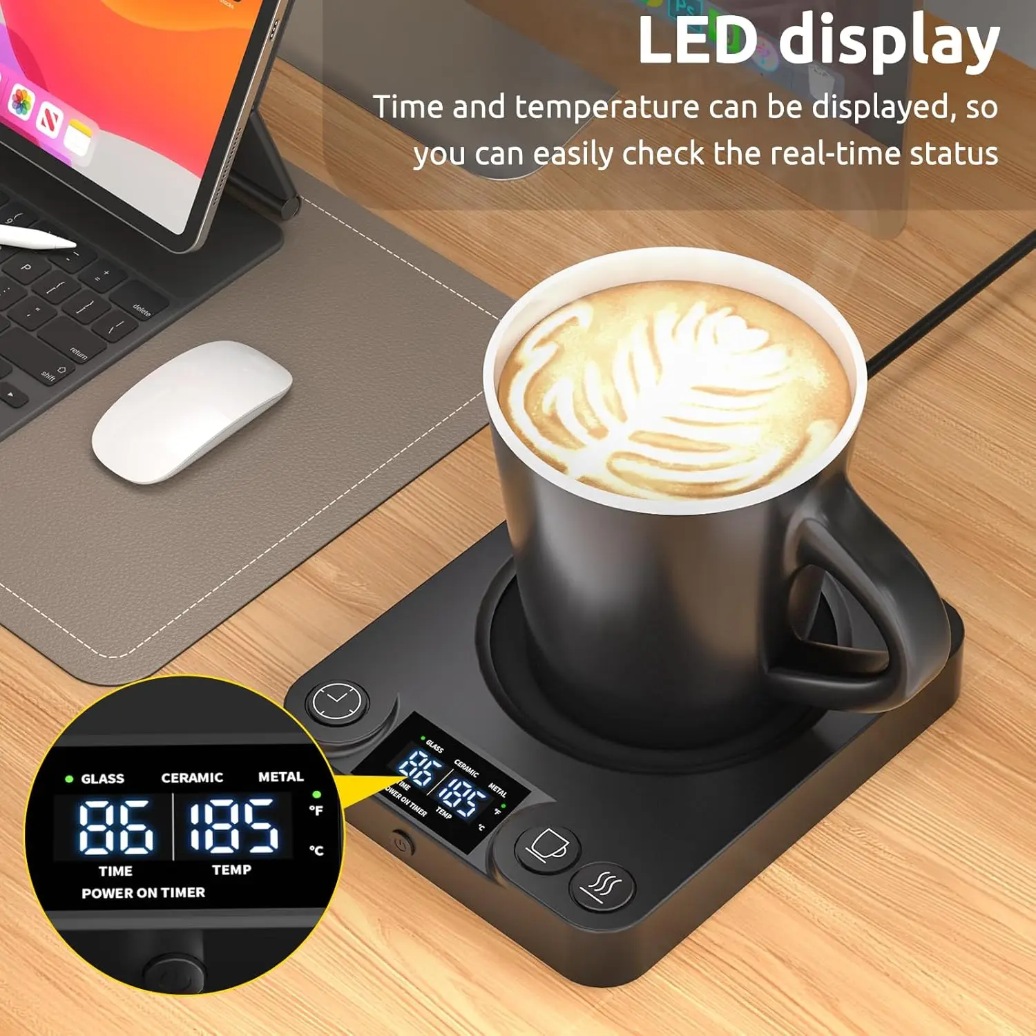 REIDEA Coffee Mug Warmer with Timer Screen 110V US Plug, 9 Temp Settings OT2244 for for Fast Heating and Insulation