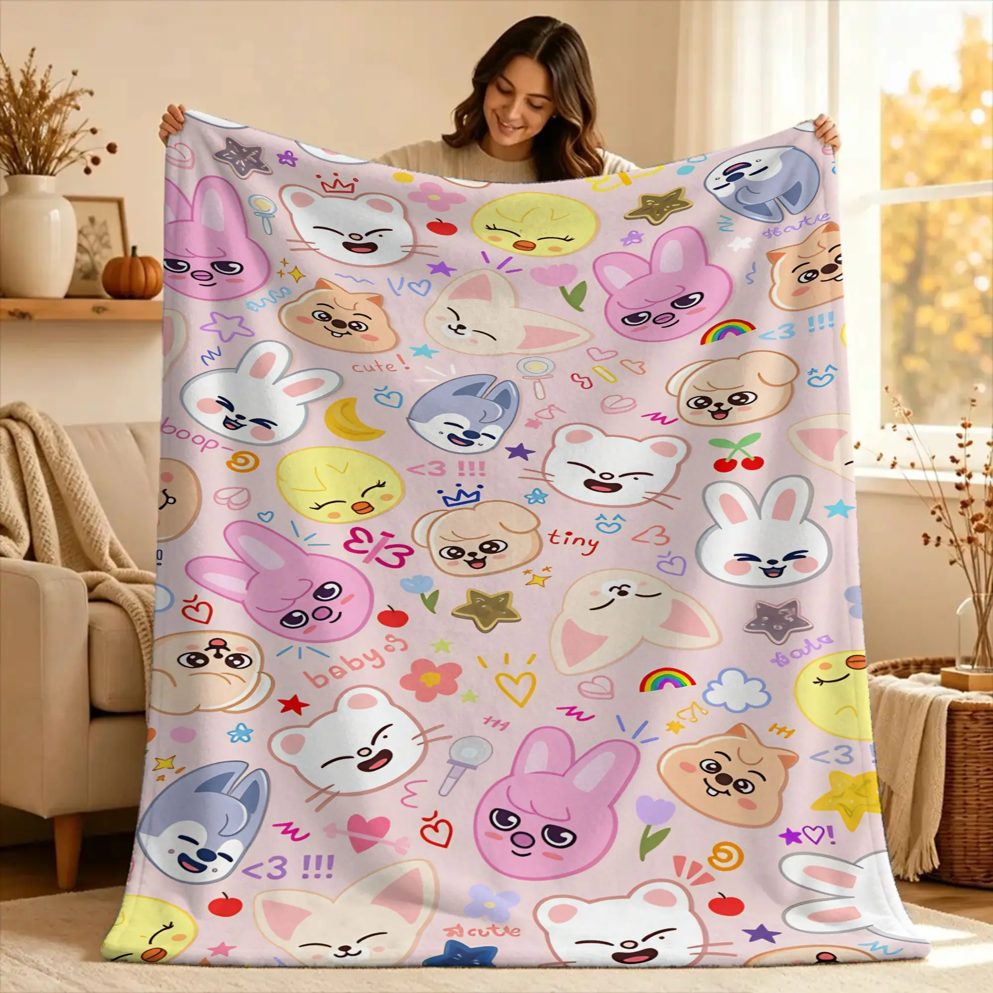KPOP S-Strays Blankets For kids  Warm Fashion Plush Throw Blanket For Living Room Travel Office Flannel Bedspread Bed Cover