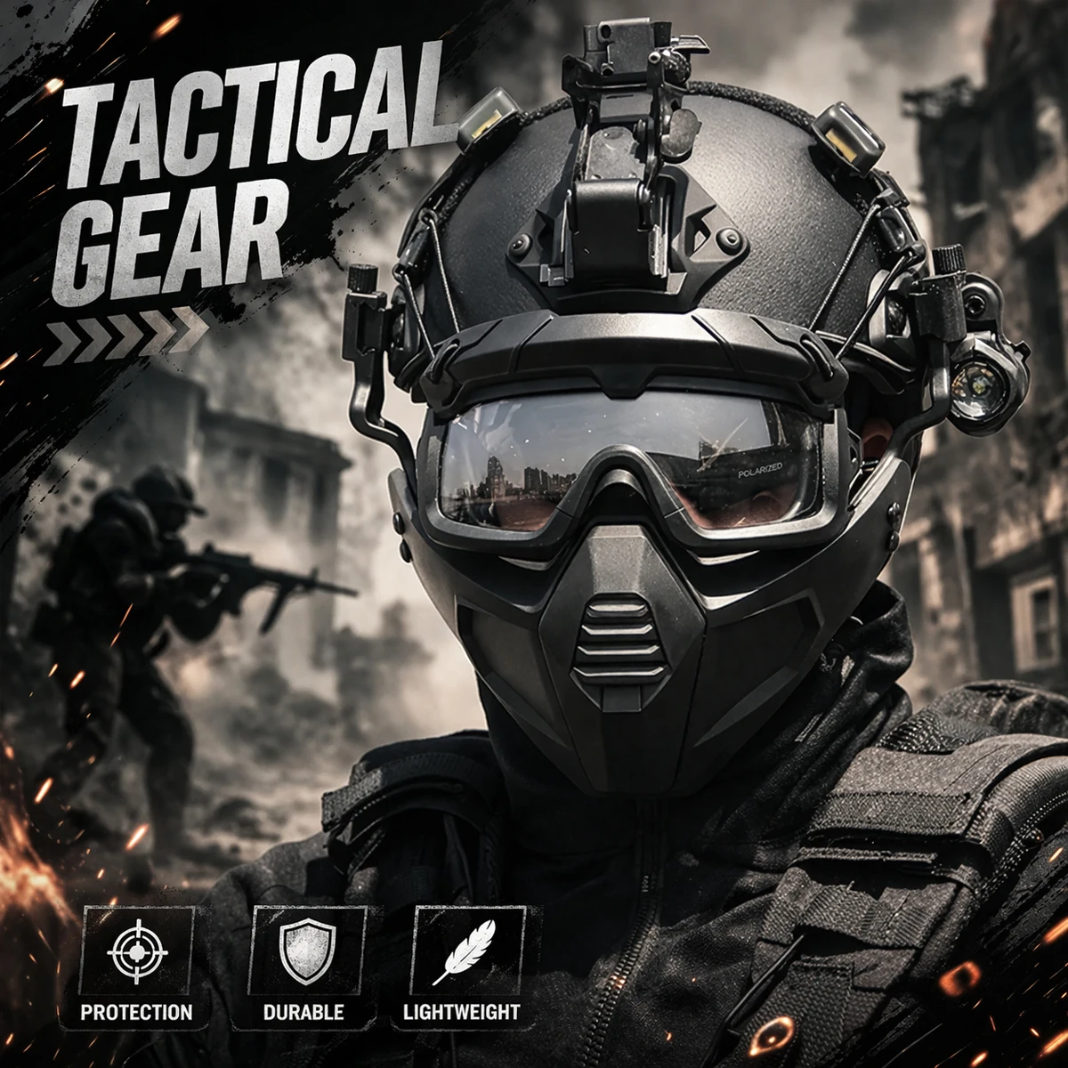 

Tactical Helmet Set with Shooting Goggles Full Face Mask Flashlight NVG Holder Signal Lights for Airsoft Paintball Hunting Gear